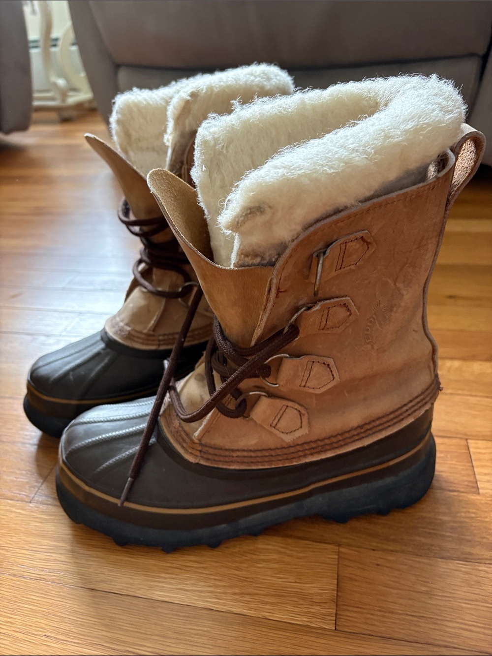 Vintage Eddie Bauer Sorel Women’s 7 / 8 Leather Shearling Duck Snow Boots Canada